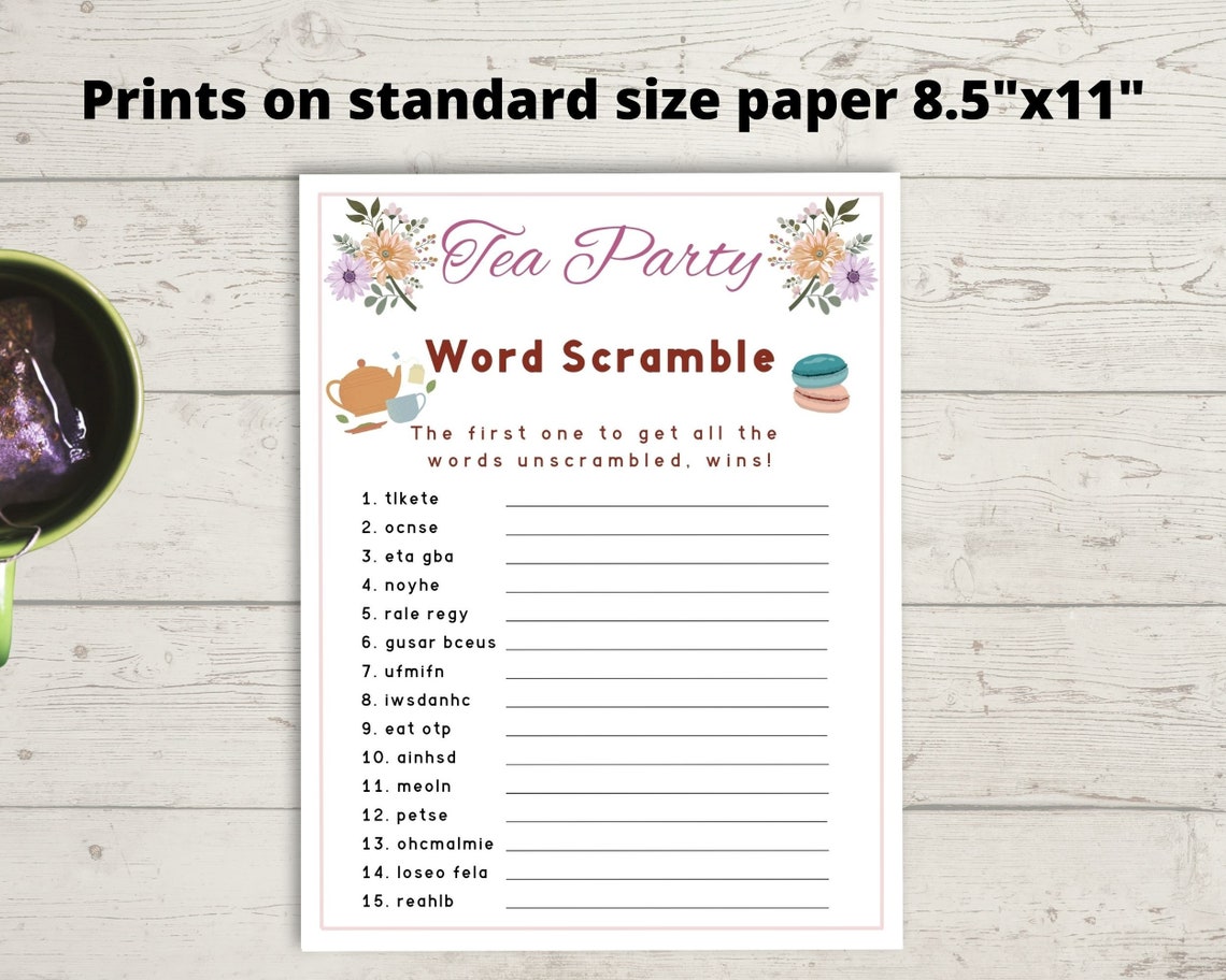Tea Party Game Word Scramble Afternoon Tea Children's Etsy