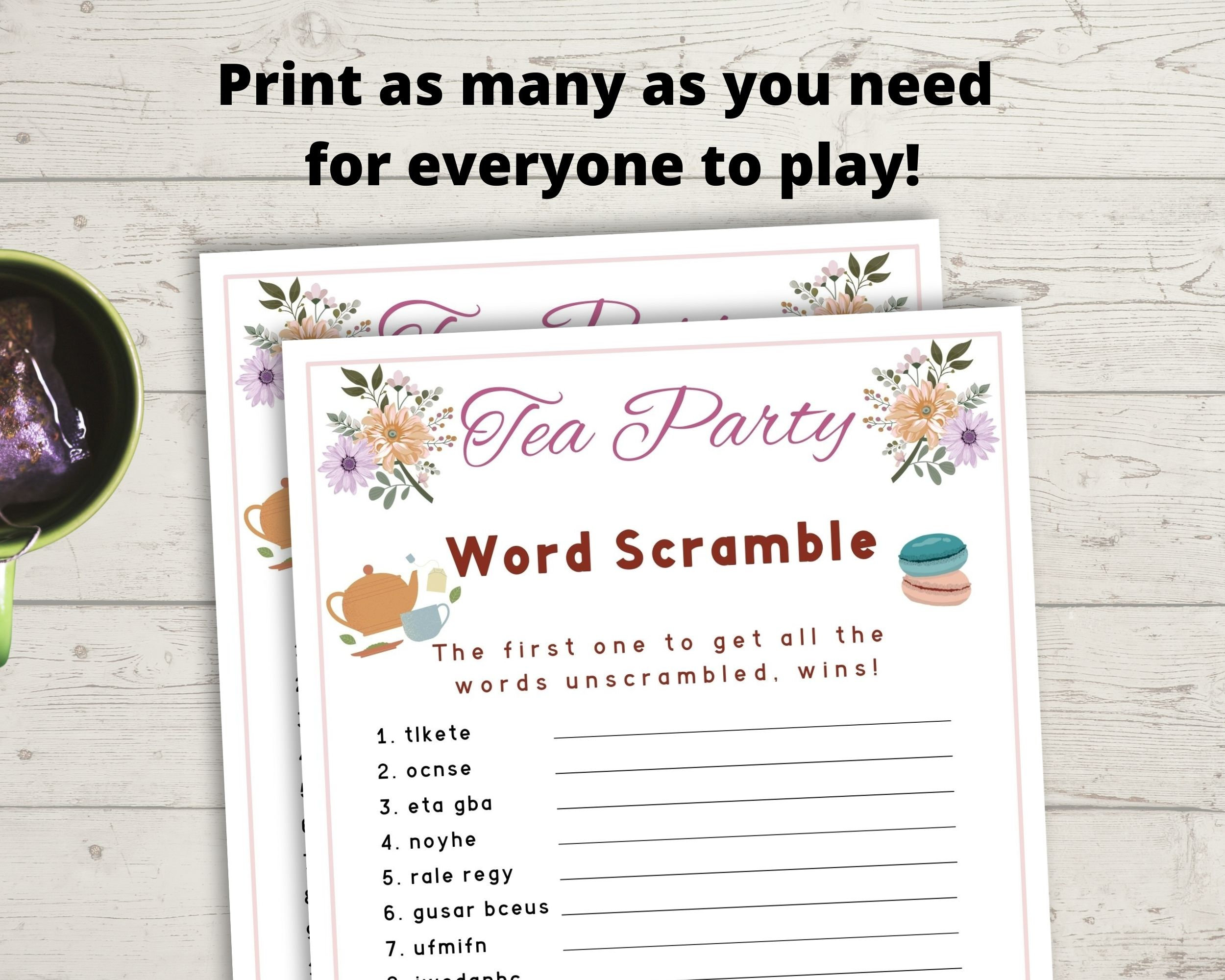 Tea Party Game Word Scramble Afternoon Tea, Children's Tea Party ...