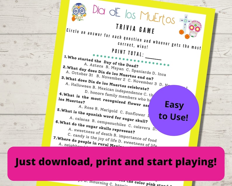 Dia De Los Muertos Trivia Game Day of the Dead Game - Etsy
