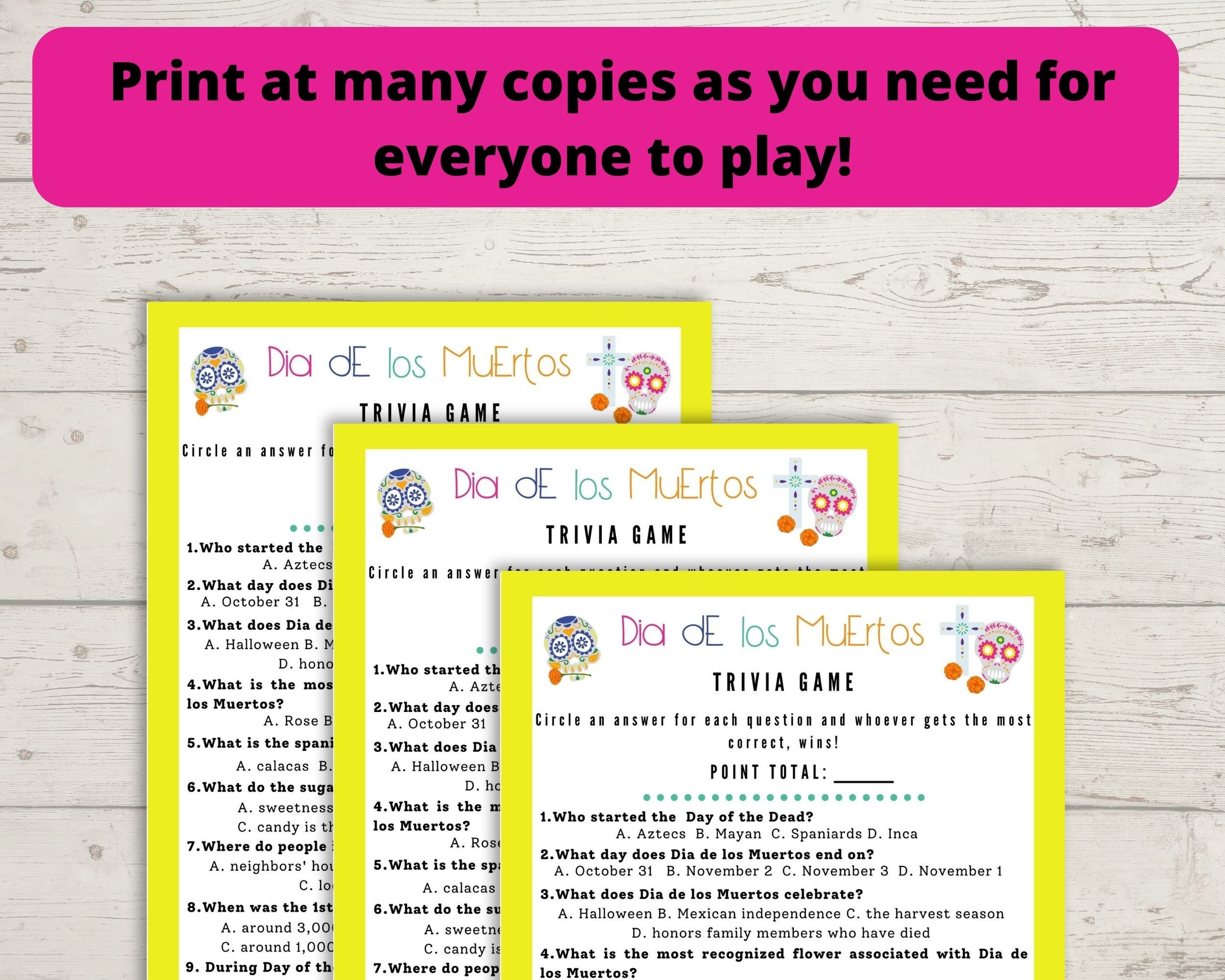 Dia De Los Muertos Trivia Game - Day of the Dead Game, Printable Day of ...