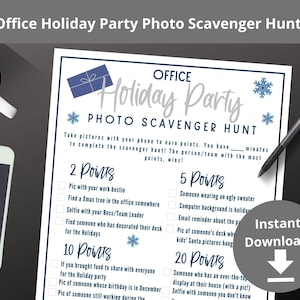 Holiday Office Party Scavenger Hunt Game - Work Christmas Party Game, Printable Games for Company Get Together
