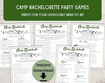 Camp Bachelorette Games - Camping Bachelorette Party, Outdoors Bachelorette Party Game Bundle, Hiking Bachelorette