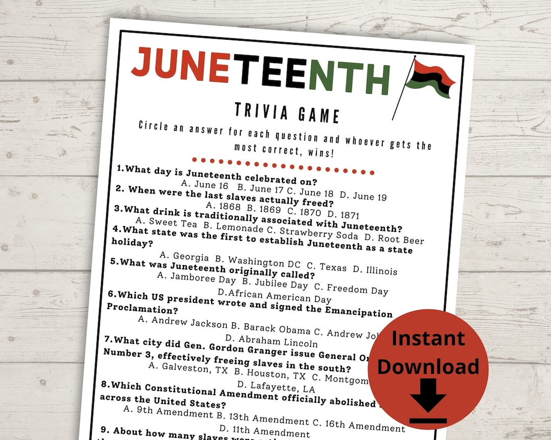 Juneteenth Trivia Game - Juneteenth Celebration Party Printable ...