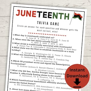 Juneteenth Trivia Game - Juneteenth Celebration Party Printable, Juneteenth Game