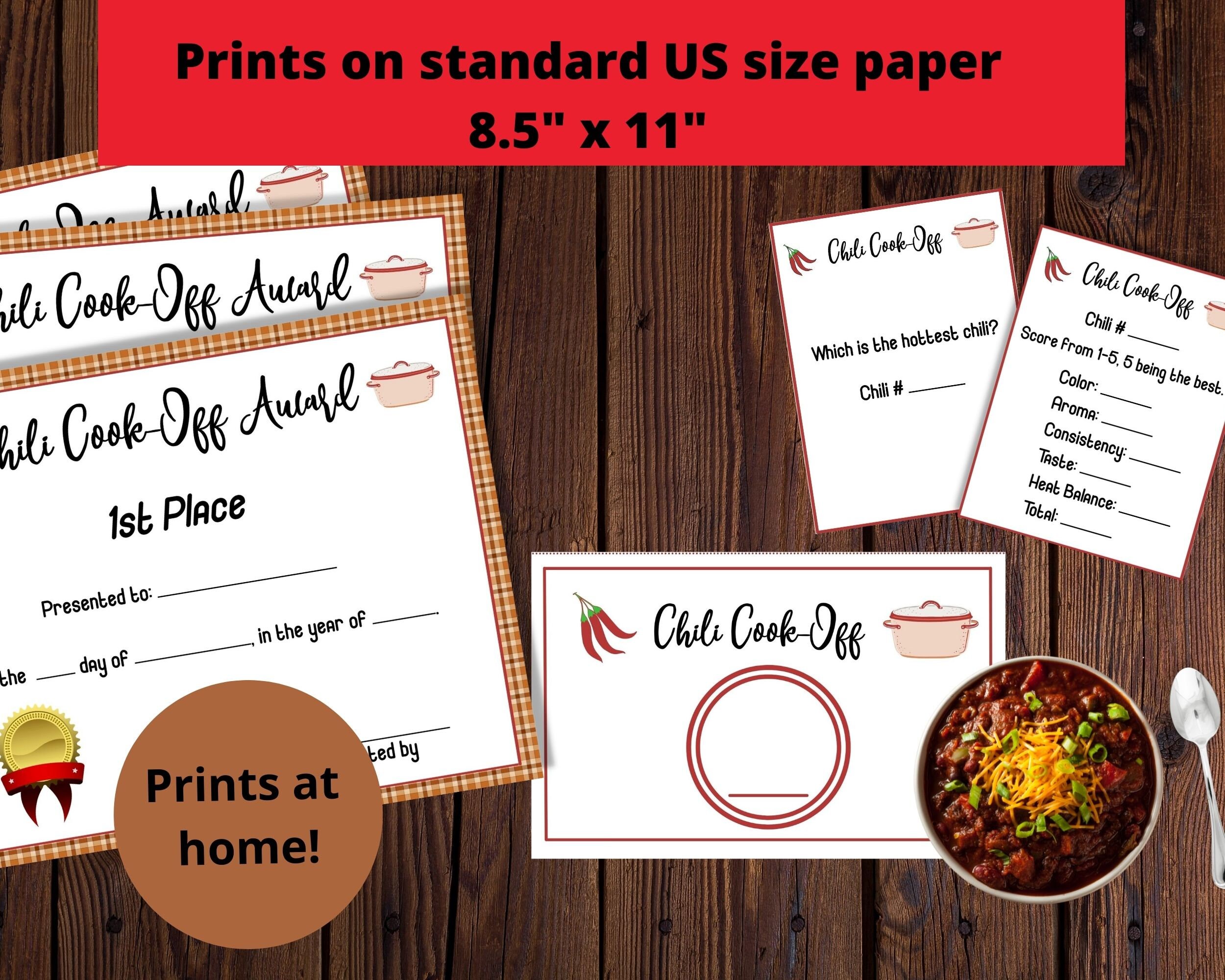 Chili Cook off Printable Set - Chili Contest Scorecards, Chili ...