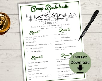 Camp Bachelorette Drink If Game - Camping Bachelorette Party, Outdoors Bachelorette, Drinking Game, Bachelorette Game