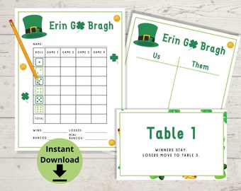 St. Patrick's Day Bunco - March Bunco Printables, Erin Go Bragh Bunco, Saint Patrick's Bunco, Bunco Score Sheets, Bunco Game