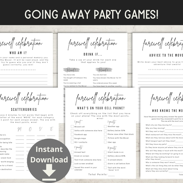 Going Away Party Games - Farewell Party Bundle, Moving Party Printable Games, Bon Voyage