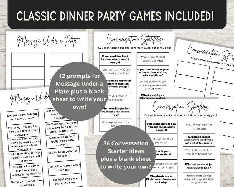 Dinner Party Games Icebreaker Game, Adult Dinner Game, Message Under a Plate, Conversation