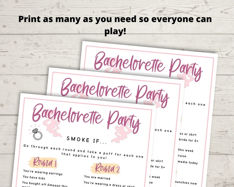 Bachelorette Party Smoke If Game Printable Smoking Game for Etsy