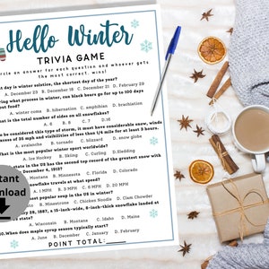 Winter Trivia Game - Fun Winter Activity, Winter Icebreaker, Printable Winter Game, Wintertime Quiz