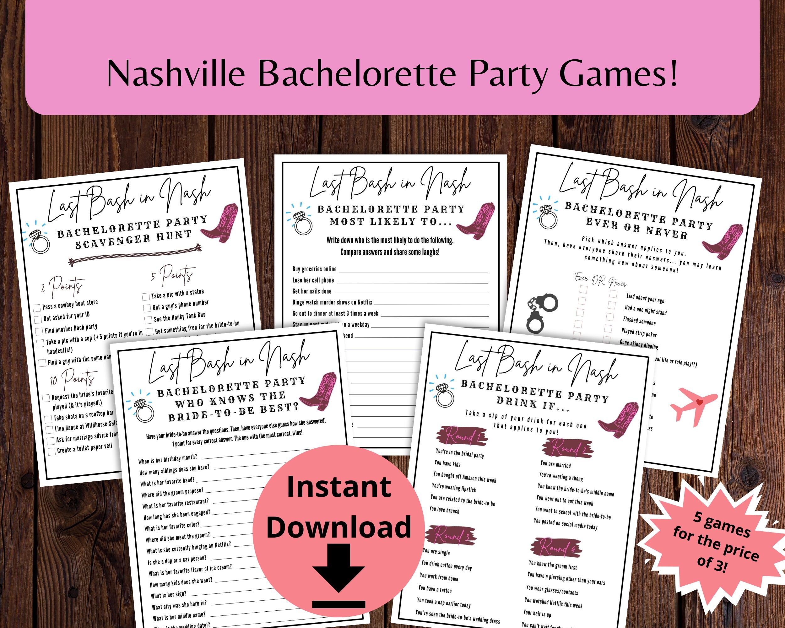 Nashville Bachelorette Party Games Bundle Printable Last Etsy