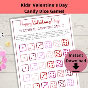 Cubierta del día de San Valentín Juego para niños All Candy Dice: juego de dados de San Valentín, juego de dados de caramelo, actividad en el aula del día de San Valentín