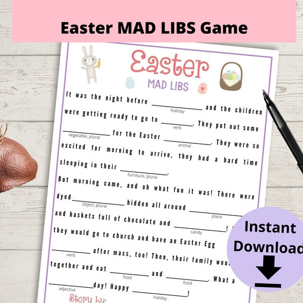 Easter Mad Lib Game - Children's Easter Party Game, Kids Madlibs for Easter Sunday Egg Hunt