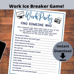 Office Party Game -  Work Party Game, Find Someone Who, Team Building Game, Work Ice Breaker, CoWorker Match