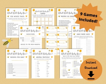 Gender Reveal Games -  Bee Gender Reveal, What Will Baby Bee Gender Reveal Bundle, Boy or Girl Game