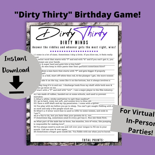 Dirty Minds Game - Dirty Thirty, 30th Birthday, Dirty Minds