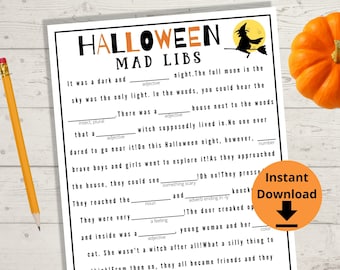 Halloween Mad Libs - Halloween Printable Game, Kids Halloween Game, Classroom Party Game