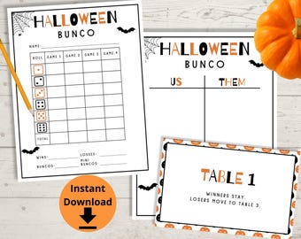 Halloween Bunco - Bunco Score Cards, Printable Bunco Game, Fall Bunco Bundle with Tally Sheets