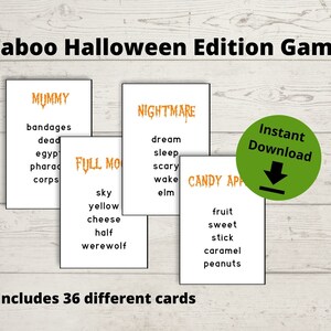 Taboo Halloween Game - Halloween Forbidden Words, Printable Halloween Family Game, Halloween Card Game, Halloween Game