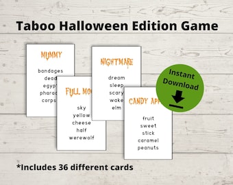 Taboo Halloween Game - Halloween Forbidden Words, Printable Halloween Family Game, Halloween Card Game, Halloween Game