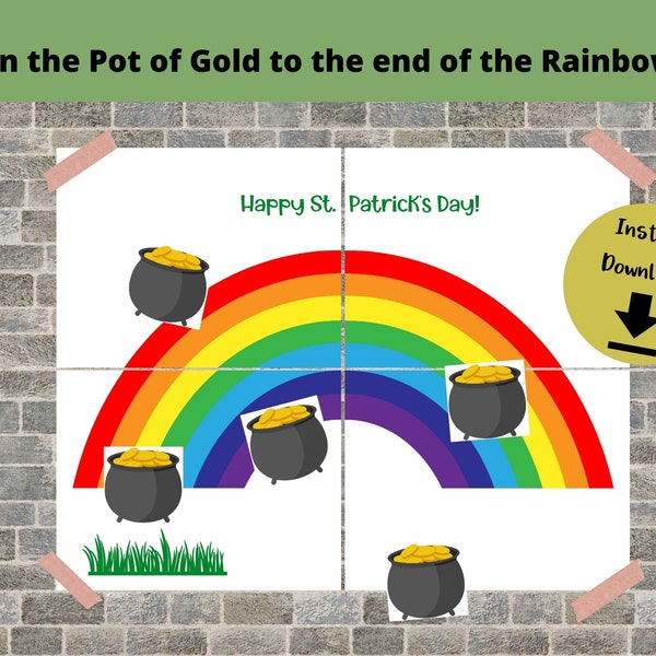 Pin the Pot of Gold to the End of the Rainbow Children's Game - St. Patrick's Day Classroom Game for Kids, Printable Activity