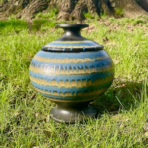 Alrun Guest for Haeger Drip Glass Covered Vessel - Blue Green Black