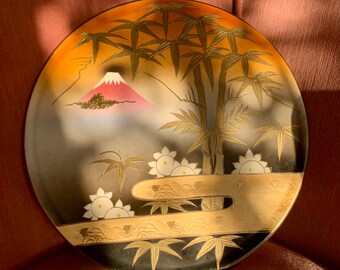 Vintage Keramik Abstract Mt Fuji Dekorative Ladegerät, Pink Orange Gold