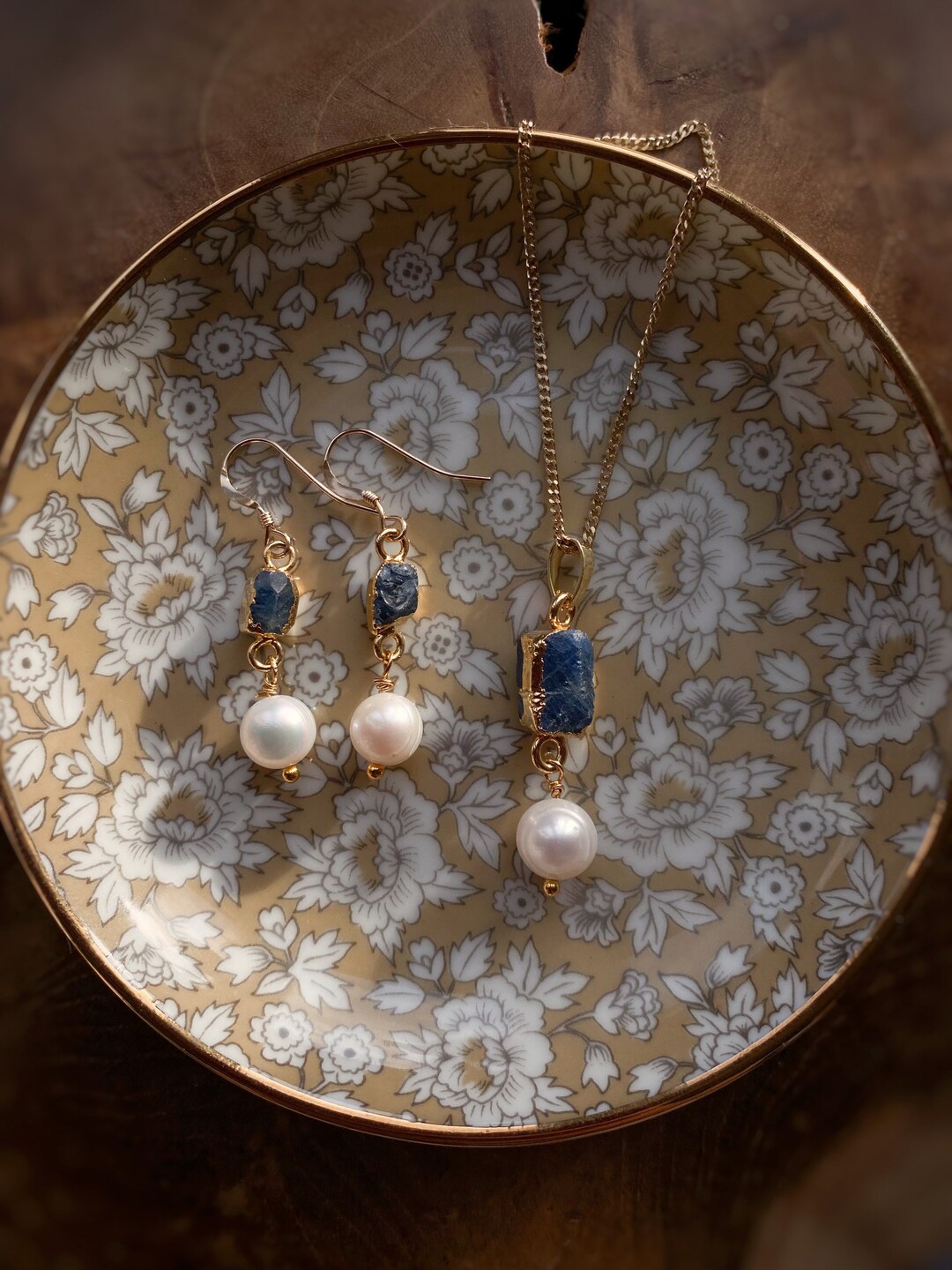 Blue Sapphire Earrings and Necklace Set Valentines Giftvirgo Etsy