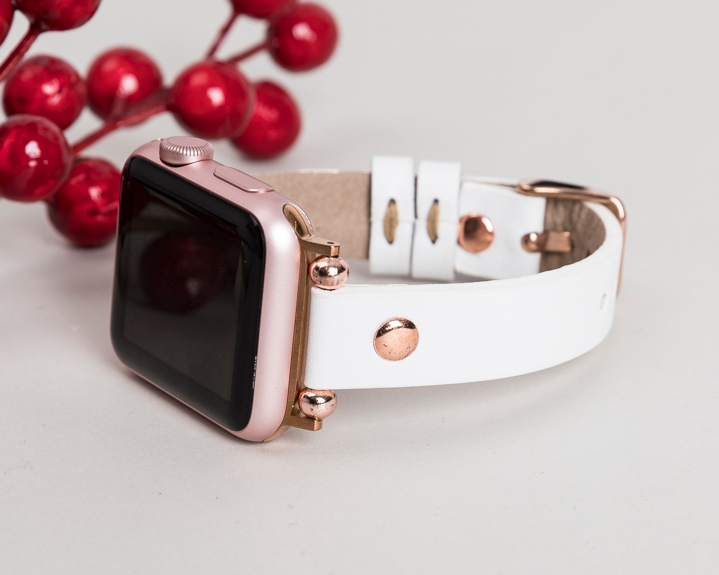 White Leather Apple Watch Band 38mm 40mm 42mm 44mm women Thin Etsy