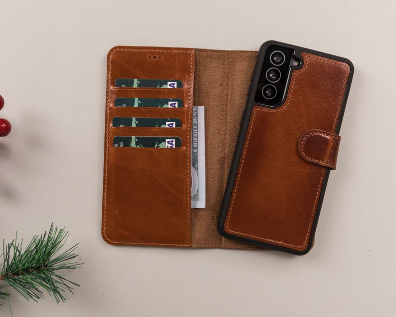 Samsung S21 Series Leather Magnetic Detachable Leather Wallet Case with Card Slots S21 S21 Plus S21 Ultra Snap On Protective Back Cover