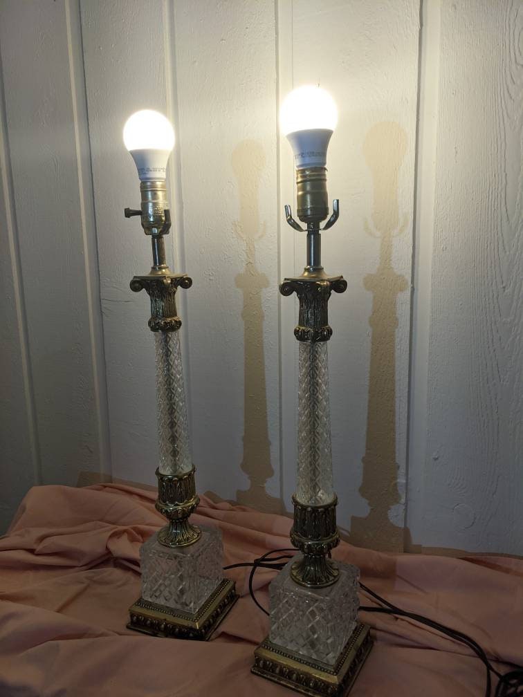 Baccarat crystal and brass Hollywood Regency style lamps Etsy