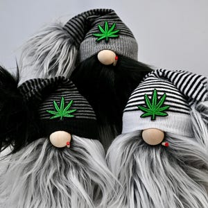 Handmade Stoner Gnome - Funny Weed Smoking Mini Gnome with Pot Leaf Hat, 420 Indoor Decor