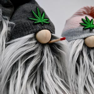 Handmade Stoner Gnome - Funny Weed Smoking Mini Gnome with Pot Leaf Hat, 420 Indoor Decor