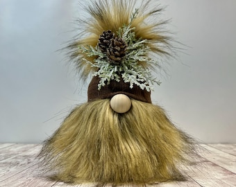 Frosted Pine Mini Gnome – Handmade Woodland Whimsy with Flocked Pinecones