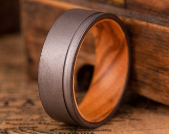 Wedding band ideas, Engagement ring ideas, Ring from Koa Wood and Titanium, Unusual engagement ring