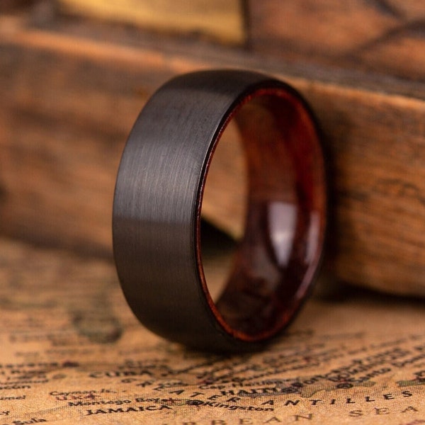 Rose wood ring for man, Black engagement ring man, Wooden ring for man, Engagement band man, Wedding band man