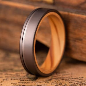 Koa Wood & Tungsten Slim Wedding band, &quot;Islandwood&quot; male ring, Unique Wood Wedding ring, Ring with Koa Wood, Hawaii wood tungsten ring man