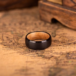 Whiskey Barrel ring for man, Wooden engagement ring, Black Tungsten and Wood wedding band, Unique wedding ring for man, Whiskey Barrel ring image 5