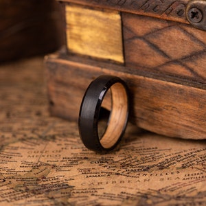 Whiskey Barrel ring for man, Wooden engagement ring, Black Tungsten and Wood wedding band, Unique wedding ring for man, Whiskey Barrel ring image 7