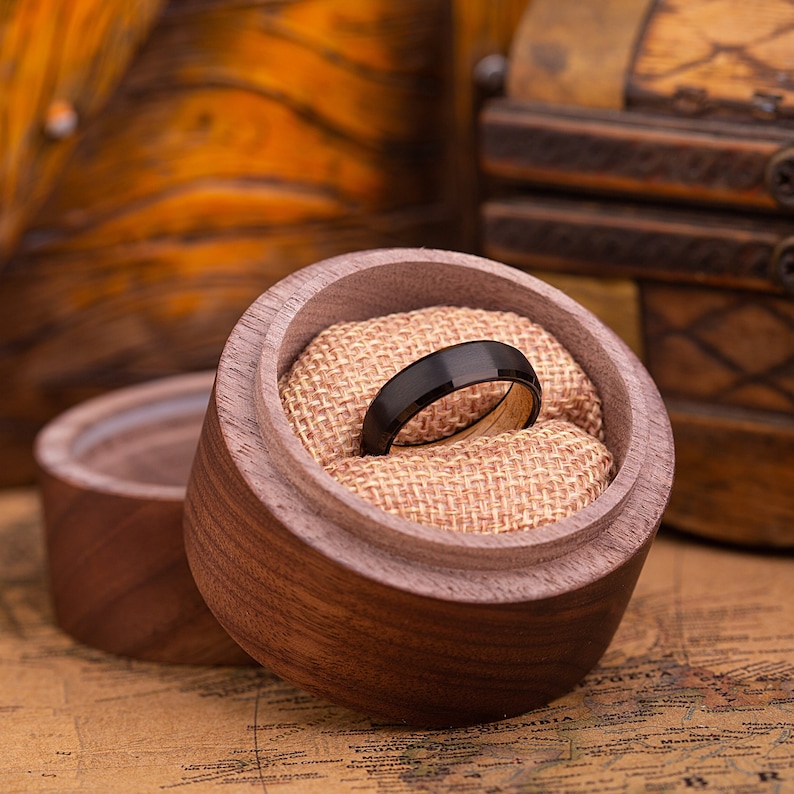 Whiskey Barrel ring for man, Wooden engagement ring, Black Tungsten and Wood wedding band, Unique wedding ring for man, Whiskey Barrel ring image 8