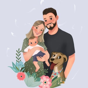 Family Portrait Illustration, Custom Couple Portrait Drawing, Cartoon Portrait Sketch, Pet Portrait, Paper Anniversary Gift, Wedding Gift