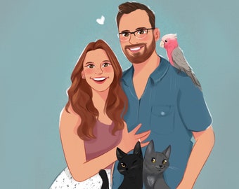 Personalized Cartoon Family Portrait | Custom Digital Artwork | Personalized Christmas gift for Mother | Mother's day