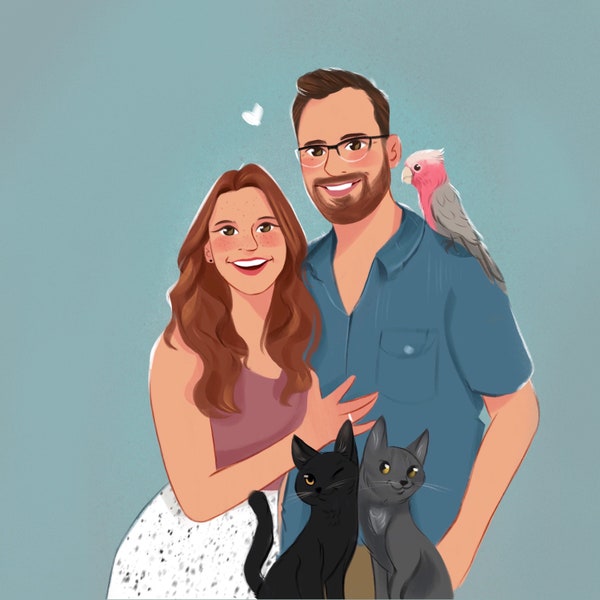 Disney Style, Custom Disney Portrait, Mother’s Day, Cartoon Style Couple Family Portrait, Digital download,personalised gift disney