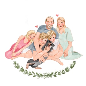 Familieportret in Disney-stijl | Aquarelportret, stel in cartoonstijl, Disney-familieportret, valentijnscadeau commissie, cadeaus