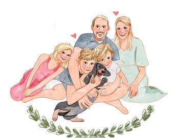 Family Portrait Disney Style | Watercolor Portrait, Cartoon Style Couple, Disney Family Portrait, Valentine day gift Commission, Gifts