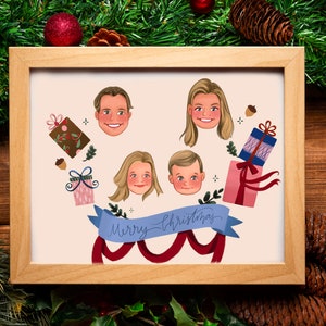Ritratto di famiglia di Natale, Carta vacanza personalizzata, Illustrazione ritratto di famiglia, Biglietto famiglia di Natale, Digital File Download