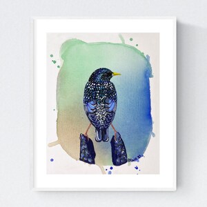 European Starling Art Print , 8x10, Animal Wall Art, Starling Art, Bird Art, Bird Home Decor, Bird Painting, Starling Print, Nature Prints