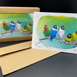 Lovebirds Art Note Card Set of 10 with Envelopes, 3x5, Nature Watercolor Painting Artwork, Painted Bird Stationary, Animal Lover Gift