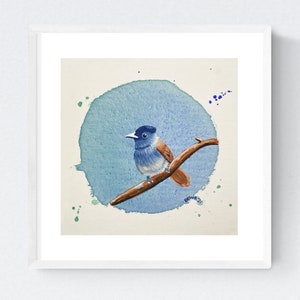 Blyth&#39;s Paradise Flycatcher Art Print, 8x8, Animal Wall Art, Bird Art, Bird Home Decor, Bird Painting, Nature Prints, Bird Artwork